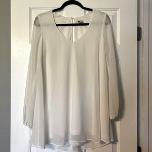 Show me your mumu small white long sleeve sheer v neck dress mini lined button
